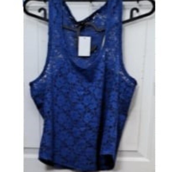 New Beautiful Casual Formal Halter Lace Blue Tank Top - Picture 3 of 3